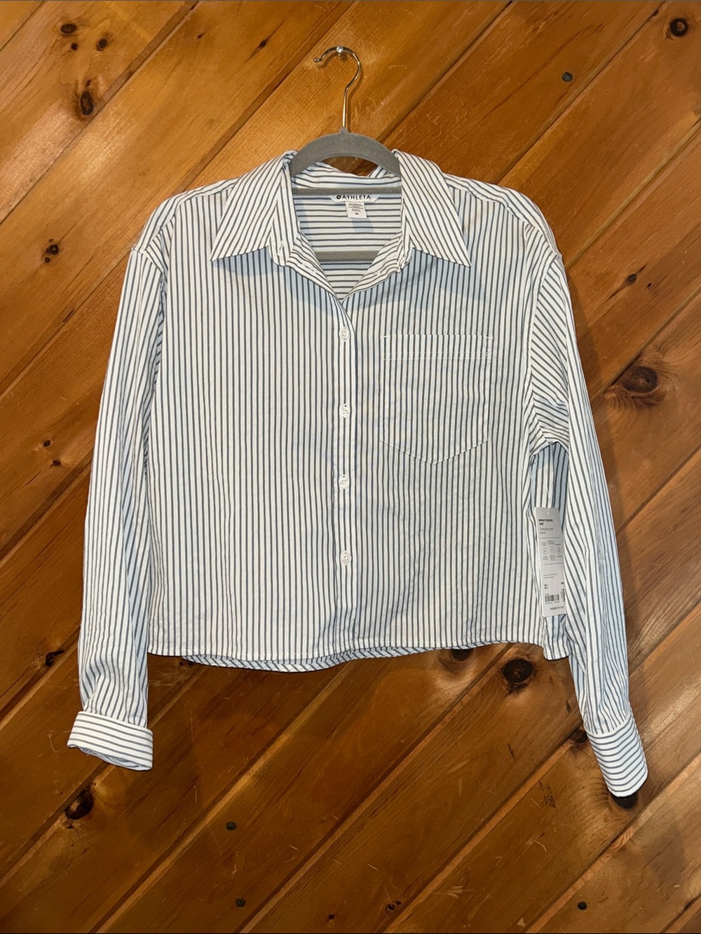 Athleta Midday Cropped Poplin Shirt chemisier court Stripe NWT - Picture 4 of 11
